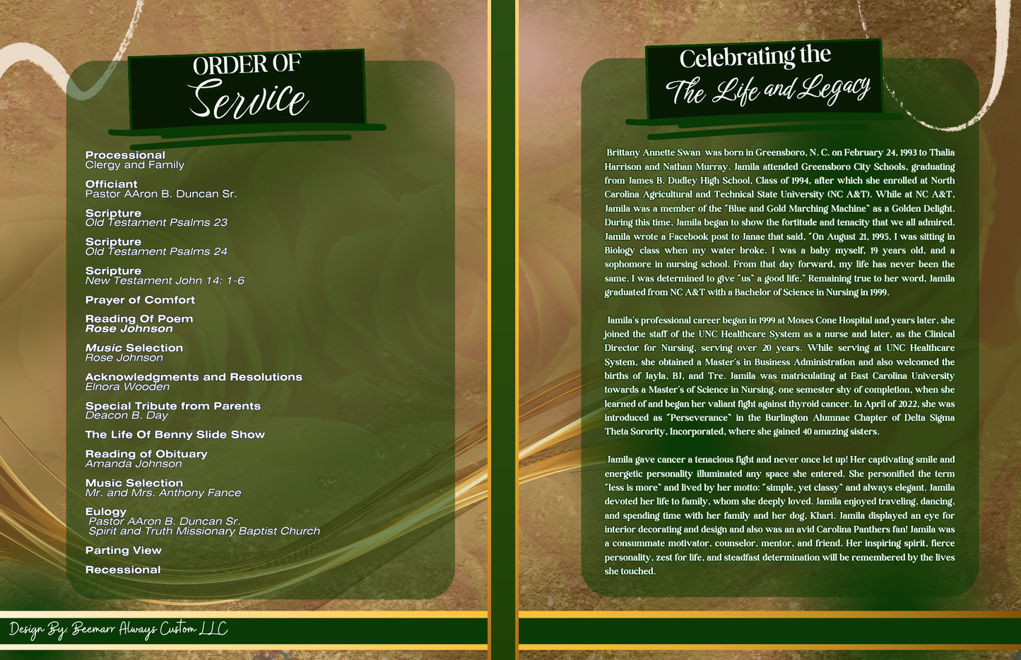 Booklet Obituary Design #5-4 Pages (11x17)